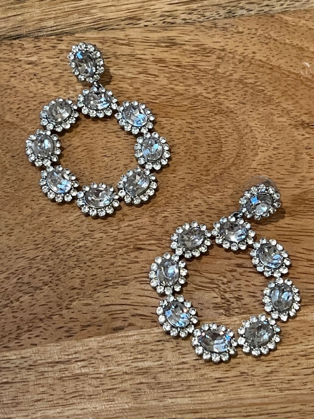 Rhinestone Elegant Silver Crystal Hoop Drop Earrings - Women's Jewelry